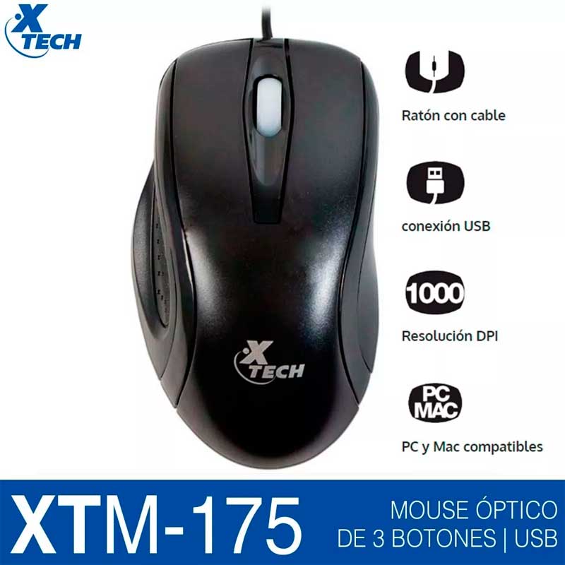 Mouse Optico XTECH 1000dpi Alambrico USB Xtm-175 