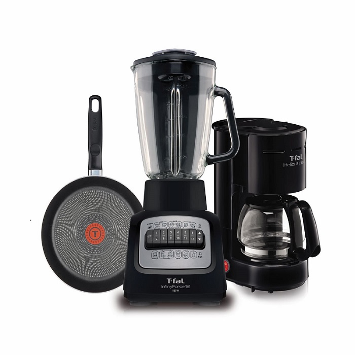 Set T-Fal Licuadora + Cafetera + Sart?n-Negro
