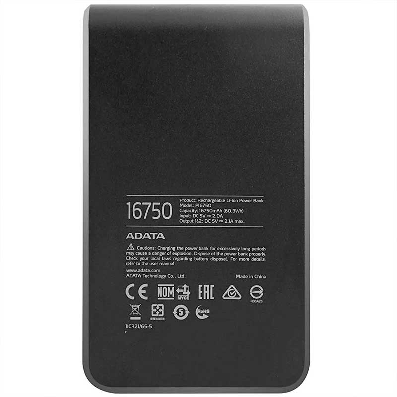 Power Bank 16750Mah ADATA P16750 Bateria Portatil LED Celulares AP16750-5V-CBKBL