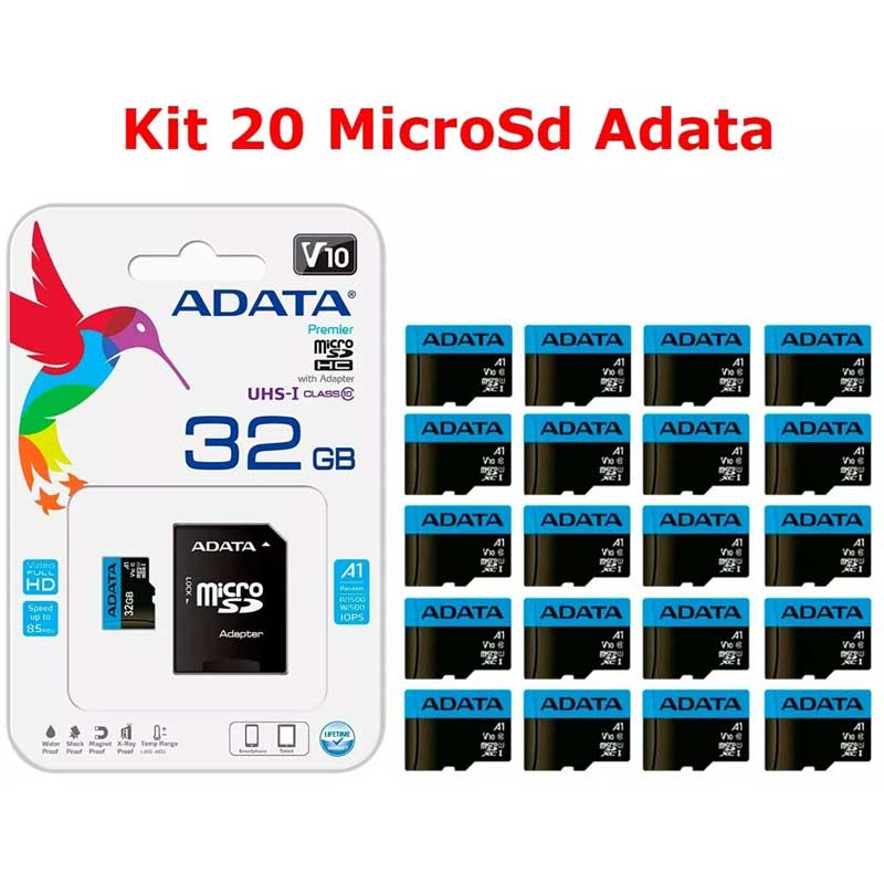 Paquete 20 Micro SDXC 32GB ADATA V10 Clase 10 A1 Juegos Full HD AUSDH32GUICL10A1-RA1