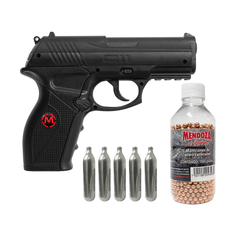 Kit Pistola Balines C11 4.5mm+5 Co2+1500 Municiones Crosman 