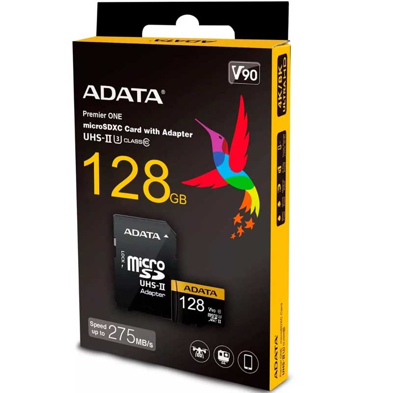 Memoria Micro SDXC 64GB ADATA V90 Clase 10 Premier One 8K Ultra HD Juegos 3D AUSDX128GUII3CL10-CA