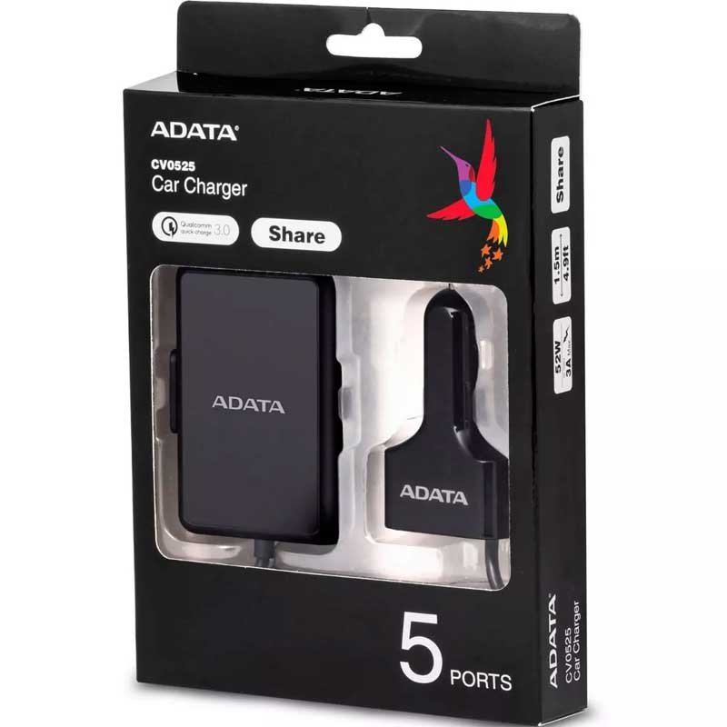Cargador De Auto ADATA CV0525 Carga Rapida 5 Puertos USB ACV0525-CBK 