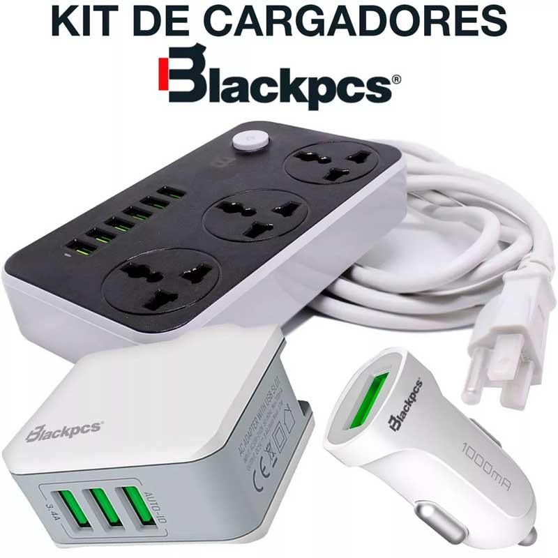 Kit Cargadores BLACKPCS Casa/ Auto/ Oficina ESH083-W EM019-BL EPI071-W 