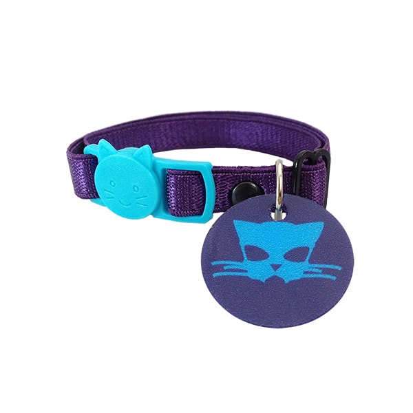 Collar Para Gato Color Morado Con Medalla De Identificaci?n Y Broche Breakaway En Forma De Gato. Marca Nyucat