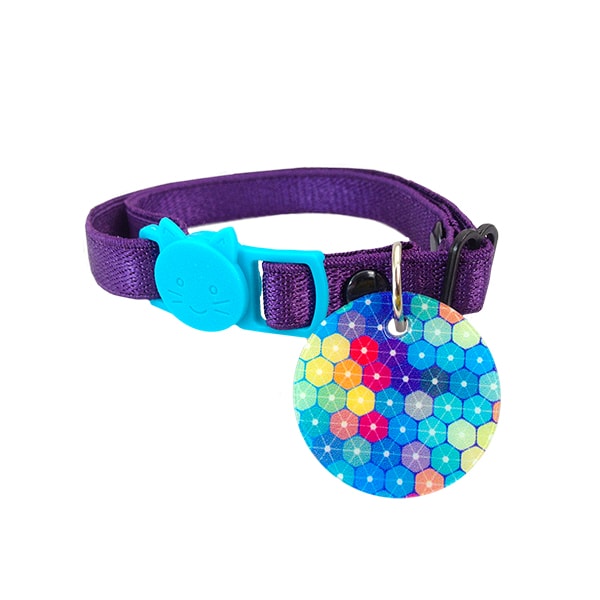 Collar Para Gato Color Morado Con Medalla De Identificación Y Broche Breakaway En Forma De Gato. Marca Nyucat