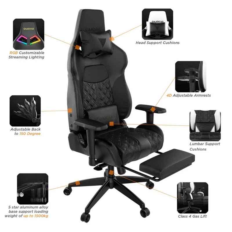 Silla Gamer GAMDIAS ACHILLES P1 L RGB Tipo Cuero 150 Kg