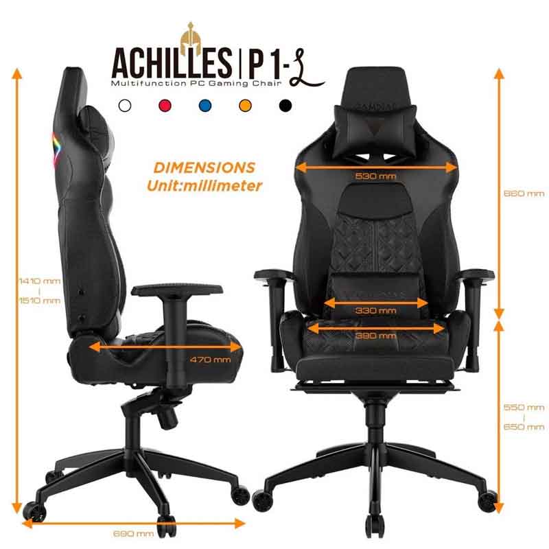 Silla Gamer GAMDIAS ACHILLES P1 L RGB Tipo Cuero 150 Kg