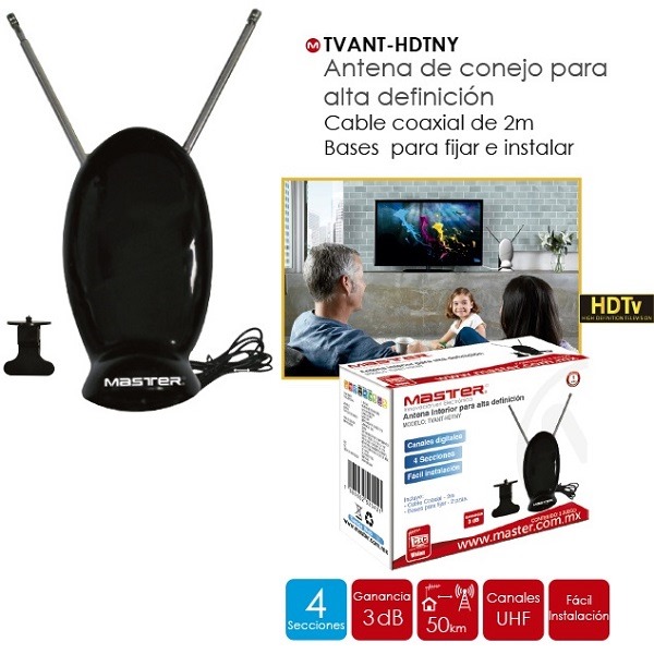 Antena Interior Digital Master Tipo conejo Booster