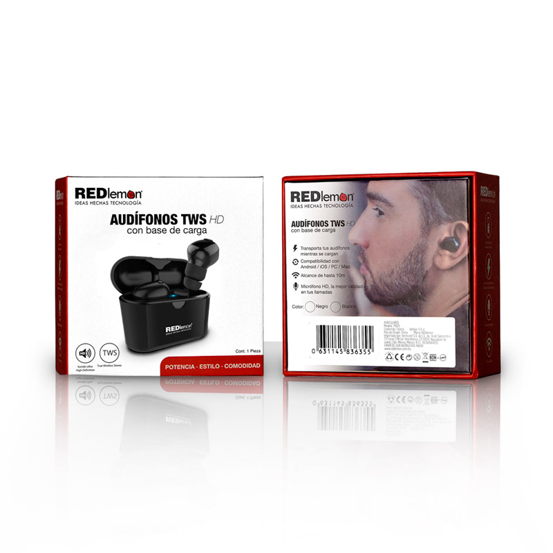 Redlemon Audífonos Bluetooth 5.0 True Wireless Stereo con Base de Carga, Resistentes a Salpicaduras de Agua