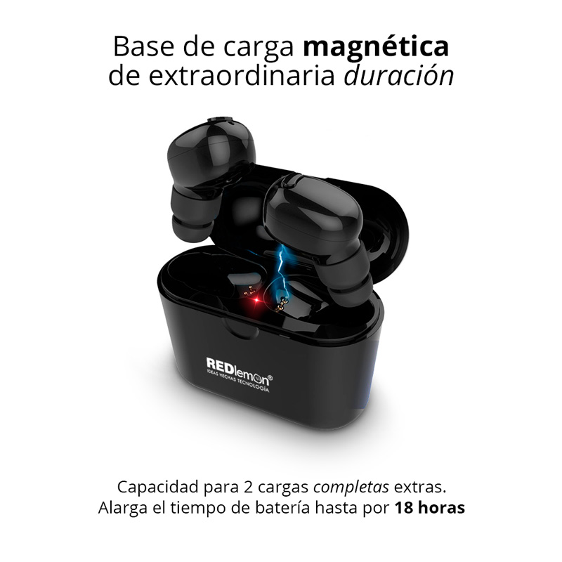 Redlemon Audífonos Bluetooth 5.0 True Wireless Stereo con Base de Carga, Resistentes a Salpicaduras de Agua