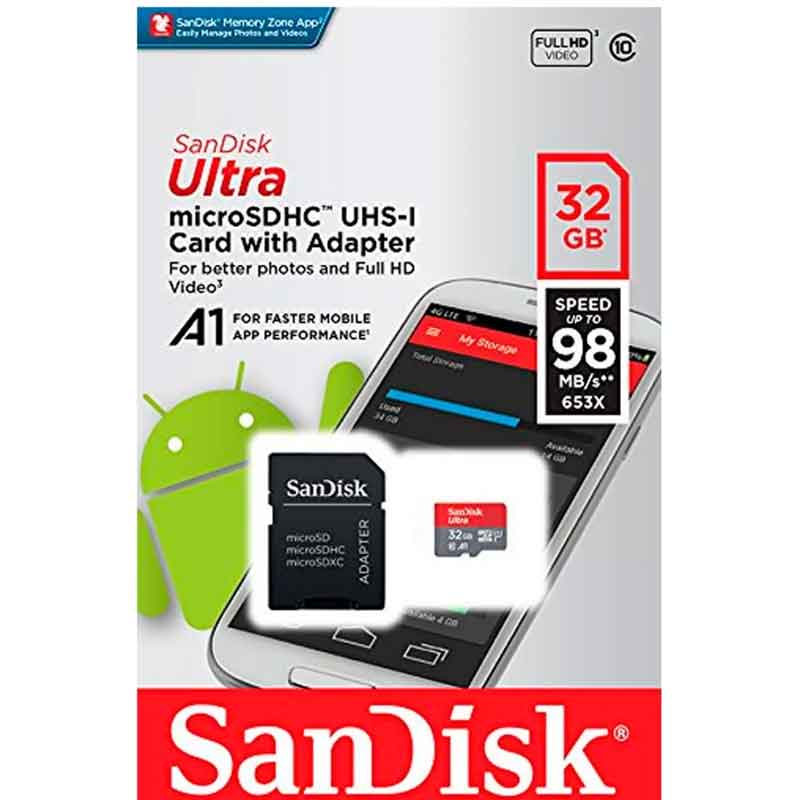 Memoria Micro SD 32GB Sandisk Ultra A1 Clase 10 SDSQUAR-032G-GN6MA 