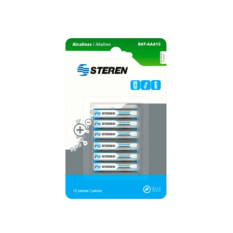 12 Pilas Alcalinas AAA Baterías 1cm Diámetro Steren