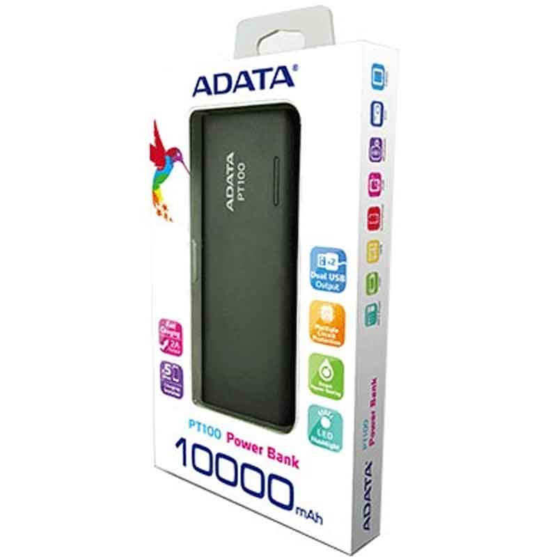 Power Bank 10000MAH ADATA PT100 Bateria Portatil APT100-10000M-5V-CBKGR 