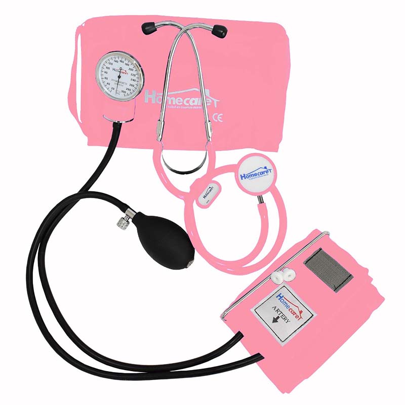 Kit Baumanometro Con Estetoscopio Doble Rosa