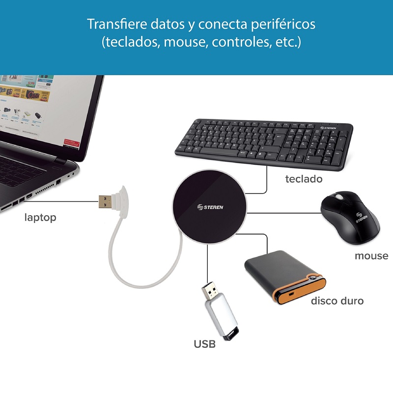 Hub USB 3.0 4 Puertos Carga Rápida Steren