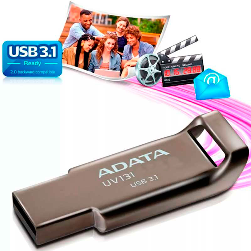 Memoria USB 16GB 3.1 ADATA UV131 Flash Drive Metalica Uso Rudo AUV131-16G-RGY