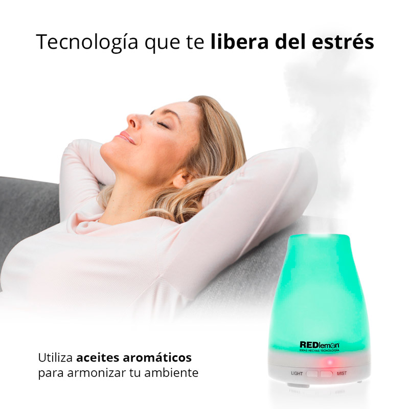 Redlemon Difusor de Aceites Esenciales y Aromaterapia. Humidificador de Ambiente de 100 ml. con Niebla Fría, Temporizador Ajustable, Silencioso, Apagado Automático y 7 Luces LED.