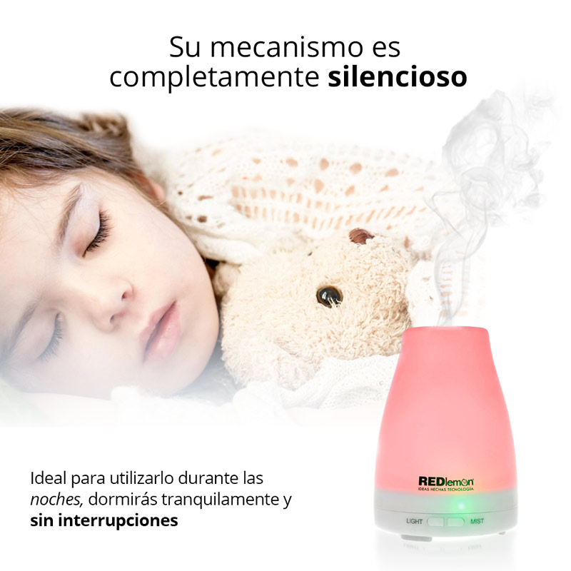 Redlemon Difusor de Aceites Esenciales y Aromaterapia. Humidificador de Ambiente de 100 ml. con Niebla Fría, Temporizador Ajustable, Silencioso, Apagado Automático y 7 Luces LED.