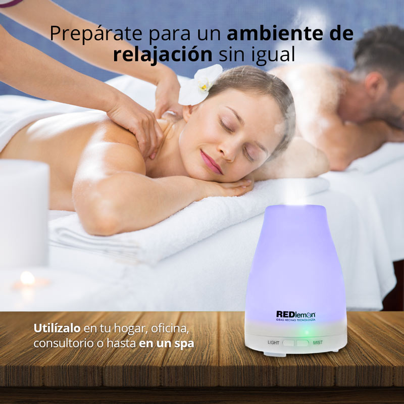 Redlemon Difusor de Aceites Esenciales y Aromaterapia. Humidificador de Ambiente de 100 ml. con Niebla Fría, Temporizador Ajustable, Silencioso, Apagado Automático y 7 Luces LED.