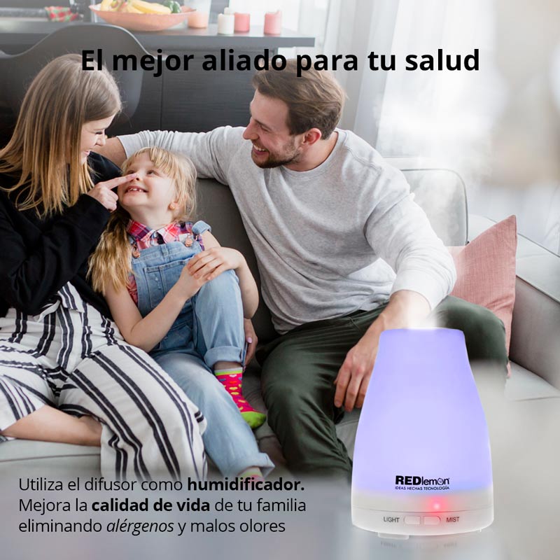 Redlemon Difusor de Aceites Esenciales y Aromaterapia. Humidificador de Ambiente de 100 ml. con Niebla Fría, Temporizador Ajustable, Silencioso, Apagado Automático y 7 Luces LED.