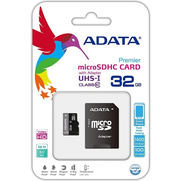 Memoria MicroSD 32 GB Adata SDHC Con Adaptador Clase 10 AUSDH32GUICL10-RA1