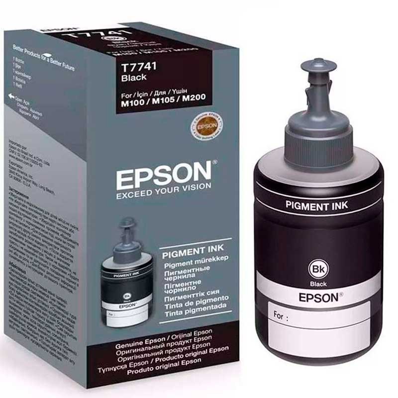 Botella Tinta EPSON T774 M100 M105 M200 M205 Negro T774120-AL 