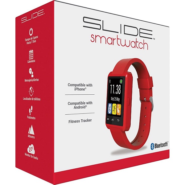 Slide Reloj Inteligente con conexión Bluetooth Color Rojo  Modelo SWR100RD