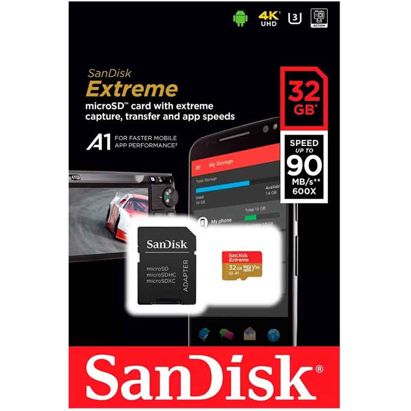 Memoria Micro SD 32GB SANDISK Extreme 4K SDSQXAF-032G-GN6MA 