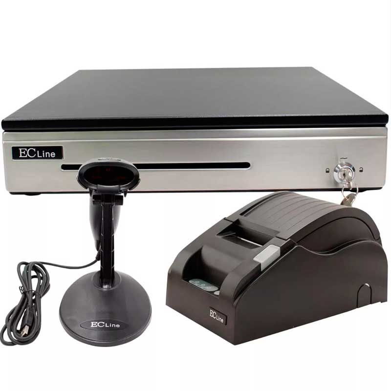 Kit Punto De Venta Ec Line Cajon EC-CD-100-P Mini Printer EC-PM-58110-USB Lector EC-LS-9620-USB 