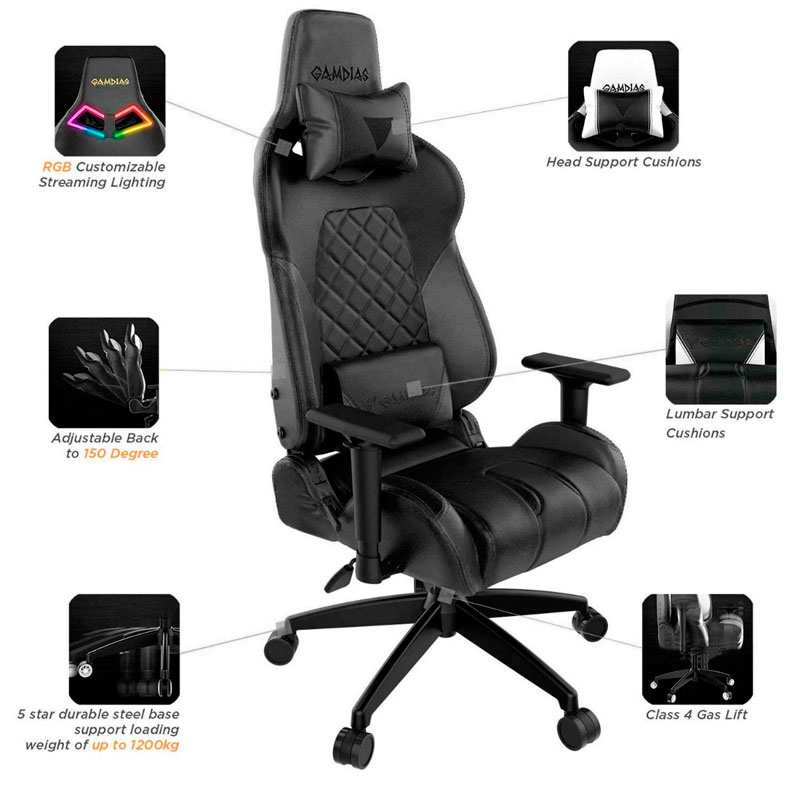 Silla Gamer Gamdias Achilles E1 L Rgb Reclinable 2d 200kg Negro