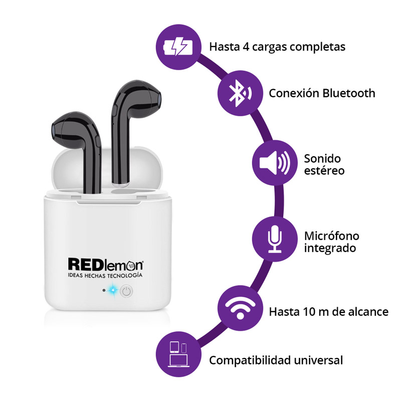 Redlemon Audífonos Manos Libres Inalámbricos Bluetooth Básicos con Base de Carga Portátil, Estéreo, i7 Mini