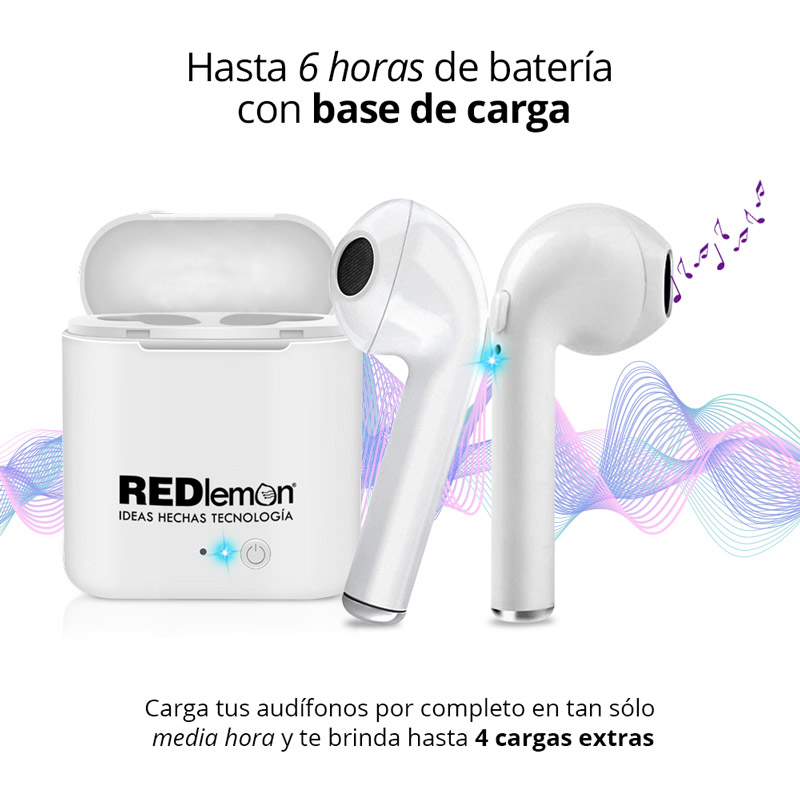 Redlemon Audífonos Manos Libres Inalámbricos Bluetooth Básicos con Base de Carga Portátil, Estéreo, i7 Mini