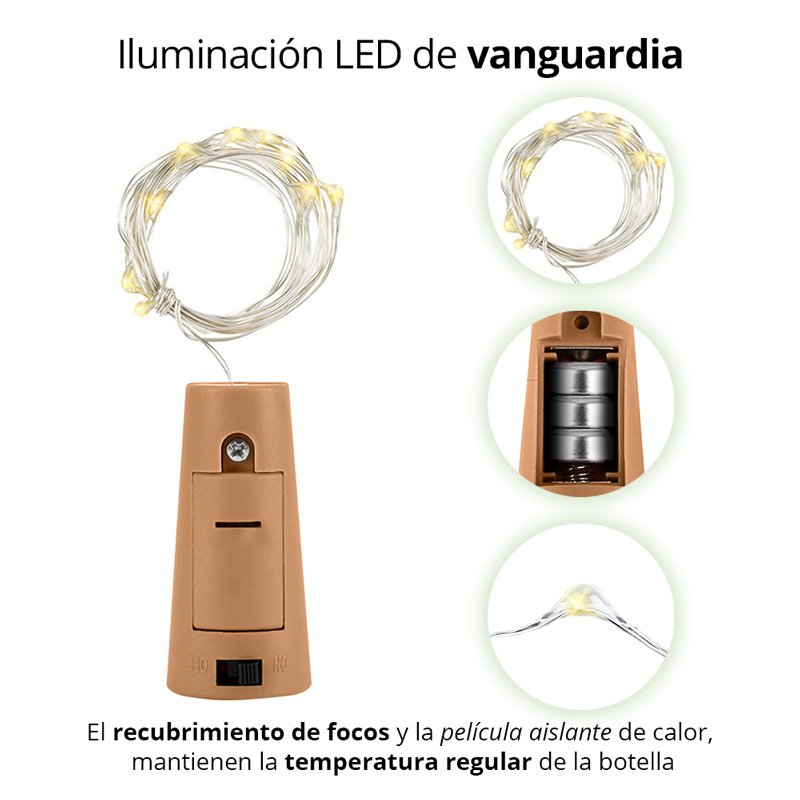 Redlemon Luces LED para Botella tipo Corcho (Kit de 3), Decorativa para Interiores y Exteriores, Restaurantes