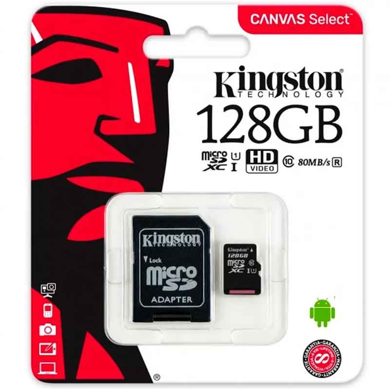 Memoria Micro SD 128GB KINGSTON CANVAS Select Plus Clase 10 Juegos A1 Video HD V30 SDCS2/128GB 
