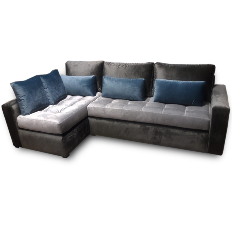 Sala Alaska terciopelo Gris y azul Muebles ROJEF // ENTREGA A CDMX Y ZONA METROPOLITANA.