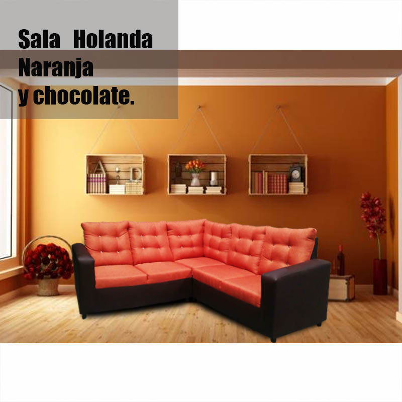 Sala Holanda lino Naranja, vinipiel chocolate Muebles ROJEF // ENTREGA A CDMX Y ZONA METROPOLITANA.