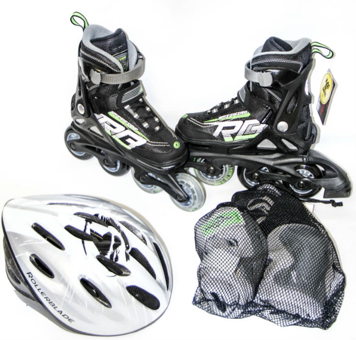 Patines Rollerblade En Linea Spitfire Cube Negro/Verde con Casco y Acceosios