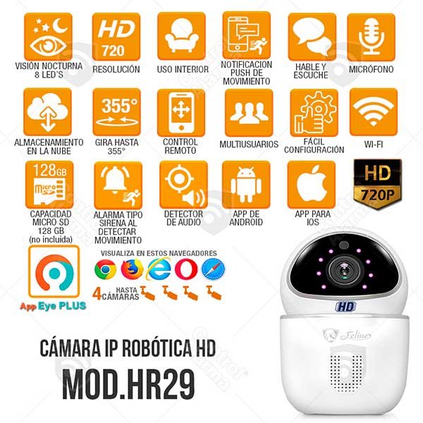  Camara IP HD 720p WiFi Almacenamiento en Nube Video Vigilancia Seguridad Emite Sonido Tipo Sirena