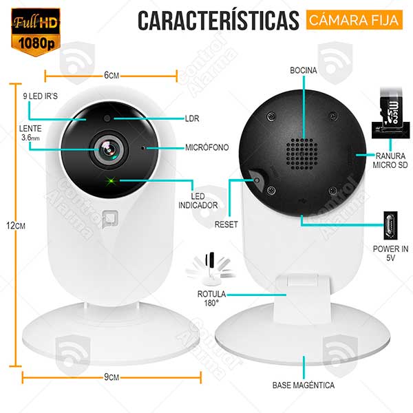 Camara IP WiFi Full HD 1080 Fija Almacenamiento EN Nube DE por Vida Loop Joylite Deteccion de Movimiento Vision Nocturna 9 Leds Audo Dos Vias Monitoreo por Celular