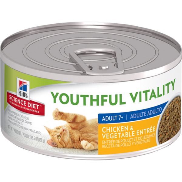Hills Science Diet Alimento Para Gato A7+ Youthful Vitality Entrada De Pollo Y Vegetales Lata 150 Gr