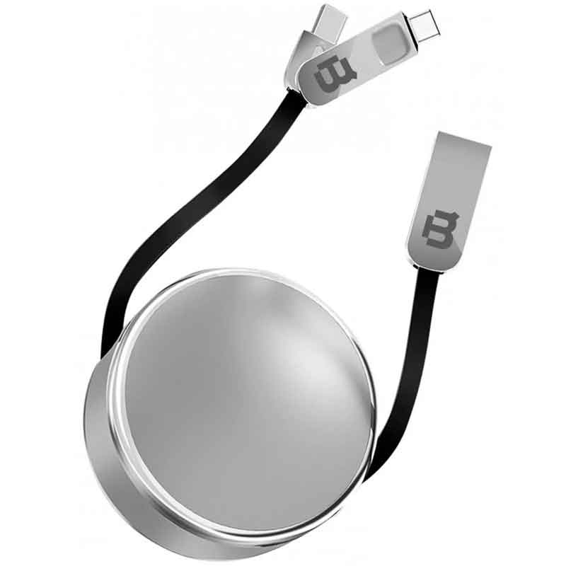 Cable Tipo C y Micro usb Retractil 1m V8 Blackpcs Casmcpr-3 Plata