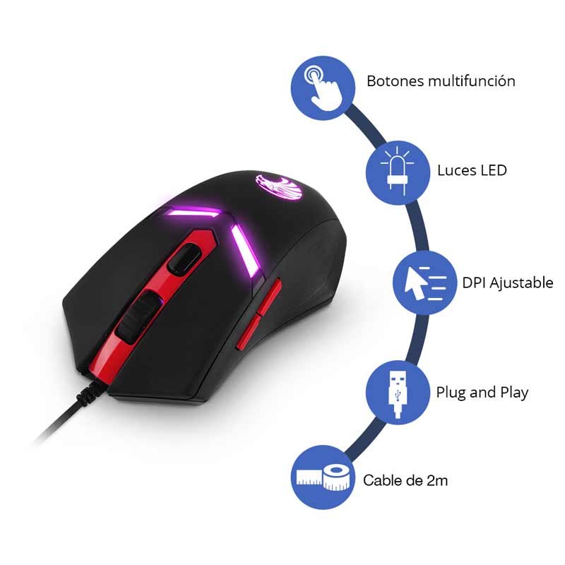 Redlemon Mouse Gamer Óptico USB con 4 Colores de Luz LED, 800 a 3200 DPI de Resolución, Botones para Gaming