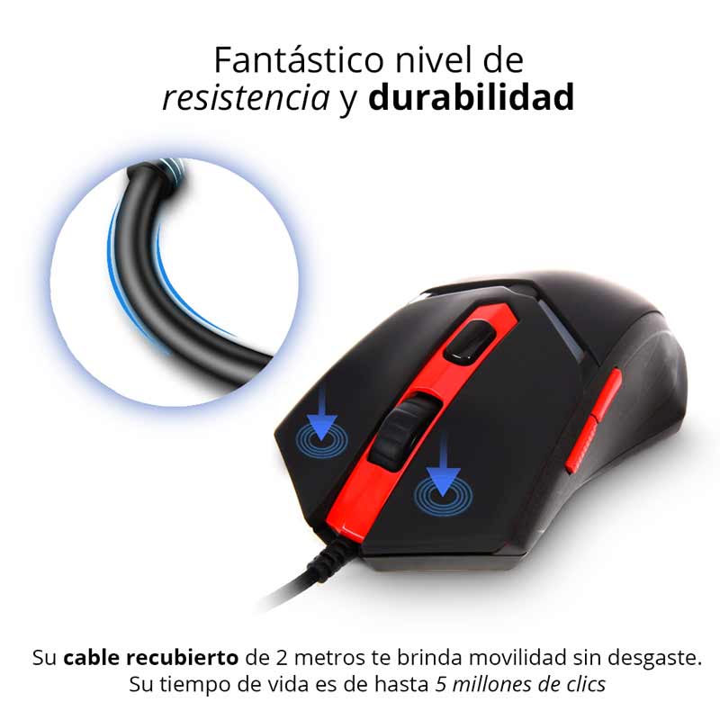 Redlemon Mouse Gamer Óptico USB con 4 Colores de Luz LED, 800 a 3200 DPI de Resolución, Botones para Gaming