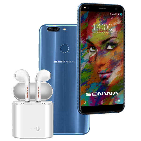 Celular SENWA LTE LS5718 DIAMOND Color AZUL Telcel, mas audifonos inalambricos de regalo