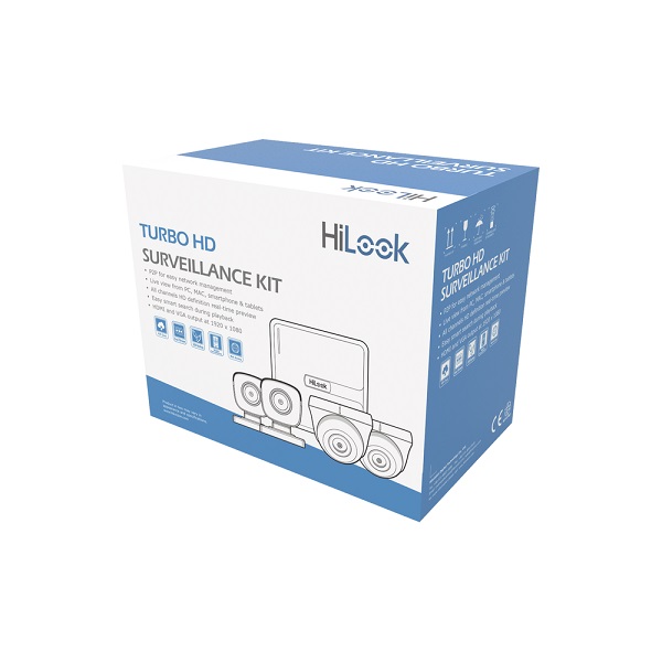 Kit 720p TURBOHD / DVR 4 canales / 2 Cámaras Bala / 2 Cámaras Domo / Cables 18 Mts / 1 Fuente de Poder Profesional/ con disco duro de 500gb/ HILOOK
