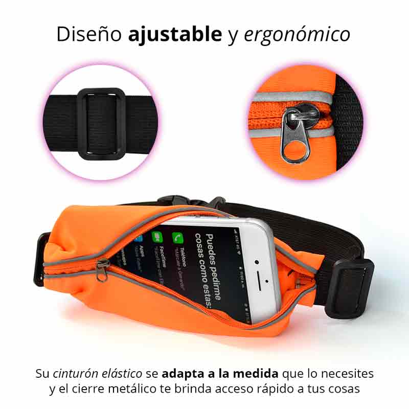 Redlemon Cinturón para Correr Impermeable, Ajustable y Flexible Tipo Cangurera, Deportivo con Cintas Reflejantes para la Noche, Compatible con Smartphones y más.