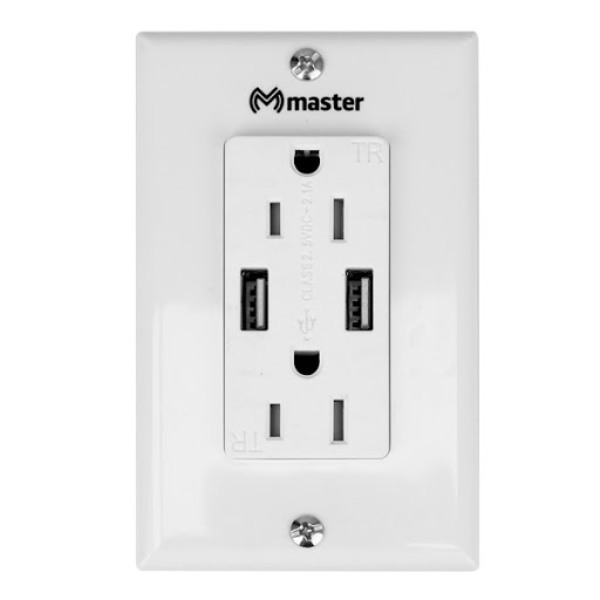 PLACA CONTACTO USB PARED  A ENCHUFE CARGADOR CELULAR ANDROID IPHONE MASTER MP-CONDUSB