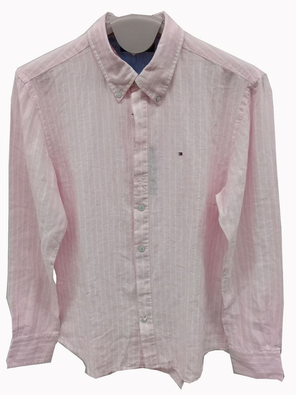 Camisa Tommy Hiilfiger color Rosa Con Blanco Daniel Shirt Ls 100% Lino