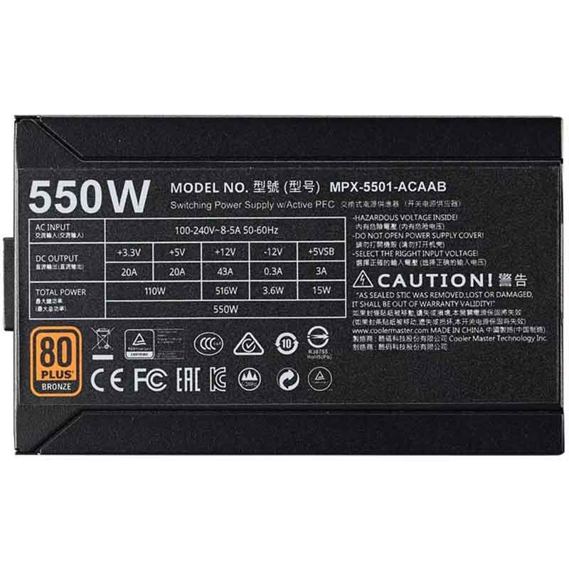 Fuente Poder 550w 80+ Plus Cooler Master Mpx-5501-acaab-us